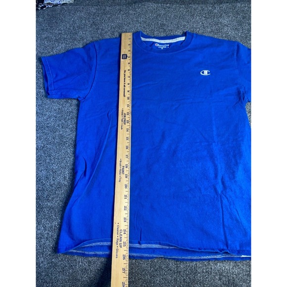 Champion Authentic Tee‎ Shirt Mens Medium Blue Loose Fit Rib Crew Neck Pony Logo - Picture 5 of 6